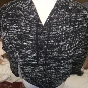 Banana Republic Black & White Marled Knit Hoodie Cropped Women's S